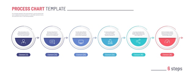 Plantilla de gráfico de proceso de infografía vectorial seis pasos