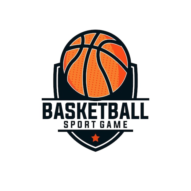 plantilla de gráfico vectorial de baloncesto ilustración de canasta deportiva en estilo de etiqueta de parche de emblema de insignia