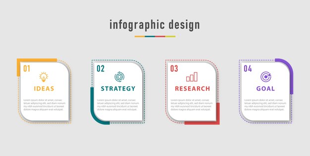 Plantilla de gráficos de información empresarial. línea de tiempo con 4 pasos, opciones.