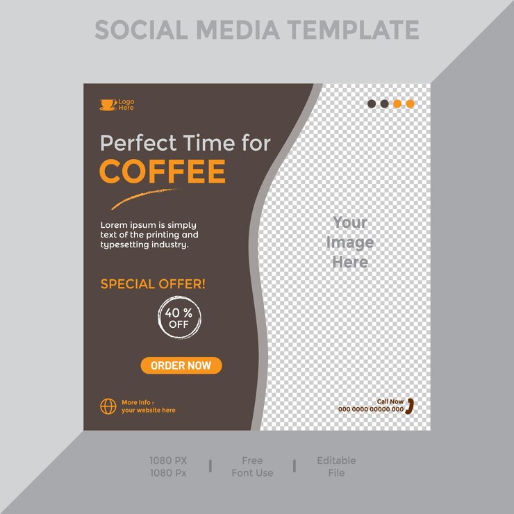 Plantilla gratuita de publicación de redes sociales vectoriales con café