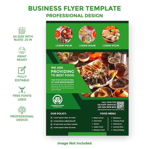 plantilla gratuita de volante vectorial de restaurante con diseño de portada de foto o folleto