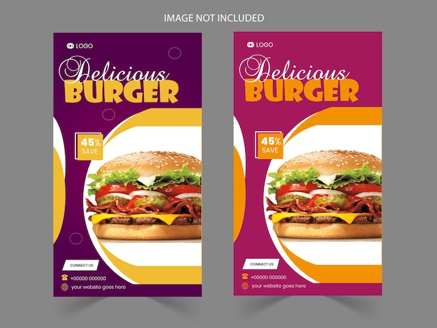 Vector plantilla de historia de comida hamburguesa en instagram y facebook