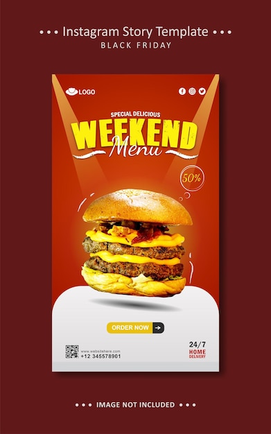 Plantilla de historia de Facebook de Instagram para volante de menú de comida
