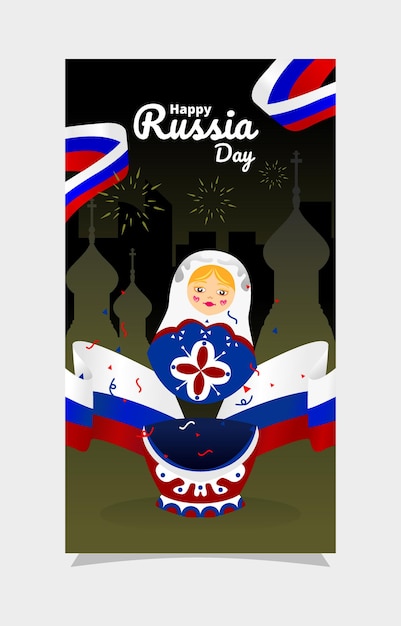 Vector plantilla de historia de instagram para feliz día de la independencia de rusia