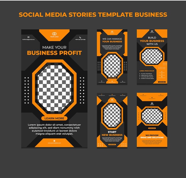 Plantilla de historia de negocios de medios sociales naranja negro octogonal