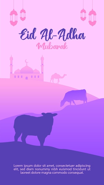 Vector plantilla de historia de redes sociales de eid al adha mubarak con ilustración de diseño plano