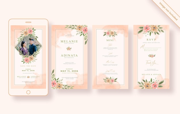 Vector plantilla de historias de instagram de boda floral en acuarela