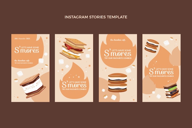 Plantilla de historias de instagram de comida de diseño plano