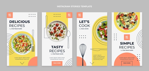 Vector plantilla de historias de instagram de comida plana