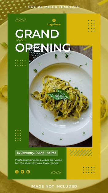Vector plantilla de historias de instagram de diseño de gran inauguración de restaurante