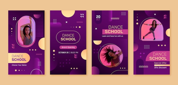 Vector plantilla de historias de instagram de escuela de baile