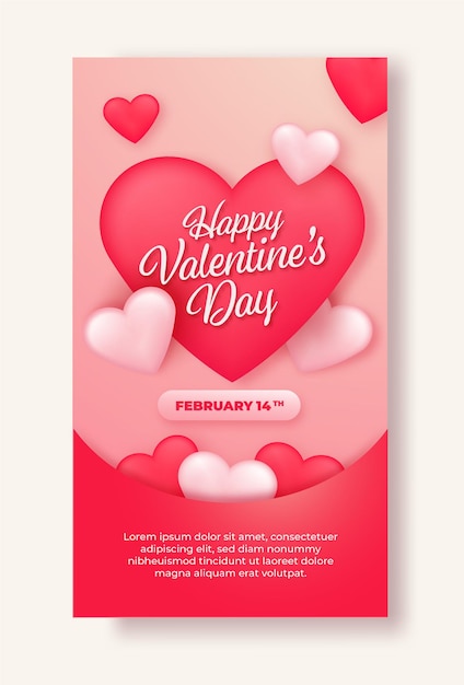 Plantilla de historias de instagram de feliz día de san valentín con hermoso adorno de corazón