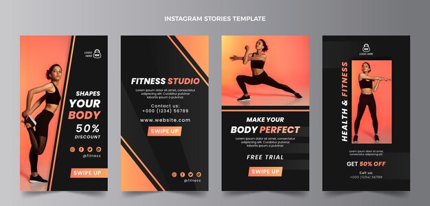 Plantilla de historias de instagram de fitness degradado