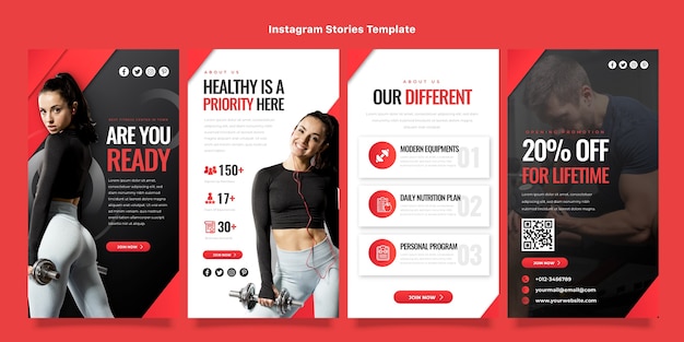 Vector plantilla de historias de instagram de fitness de diseño plano