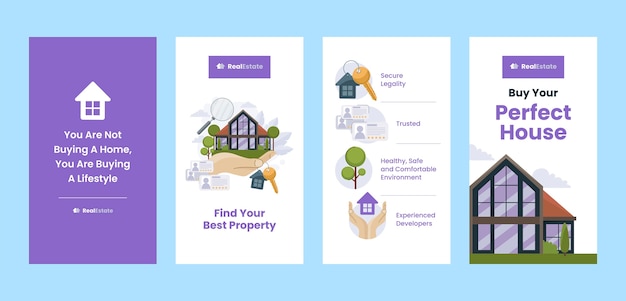 Plantilla de historias de instagram de inmobiliaria de diseño plano