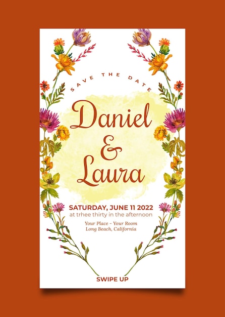 plantilla de historias de instagram de invitación de boda de acuarela