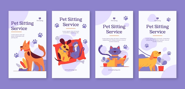 Vector plantilla de historias de instagram para mascotas sentadas dibujadas a mano