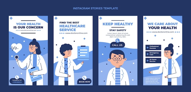 Vector plantilla de historias de instagram médica plana