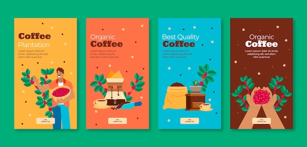 Plantilla de historias de instagram de plantación de café de diseño plano