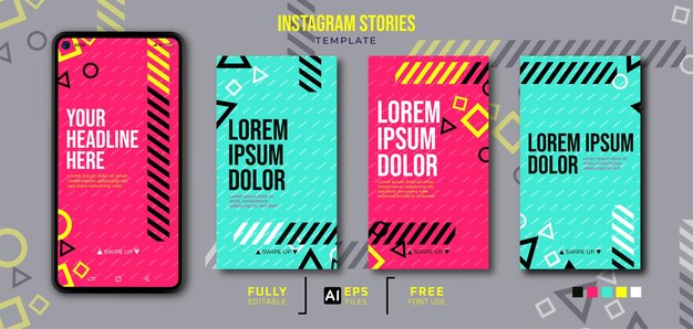 Plantilla de historias de instagram de redes sociales de fondo colorido con teléfono inteligente