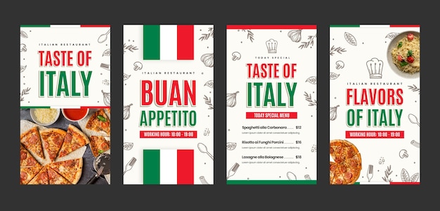 Vector plantilla de historias de instagram de restaurante italiano