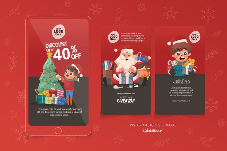 Vector plantilla de historias de instagram con tema navideño perfecto con ilustración de niño lindo y santa