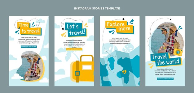 Plantilla de historias de instagram de viajes de diseño plano