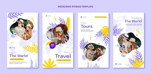 Plantilla de historias de instagram de viajes de diseño plano