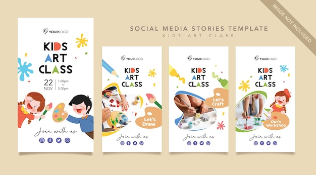 Plantilla para historias de redes sociales de clase de arte para niños