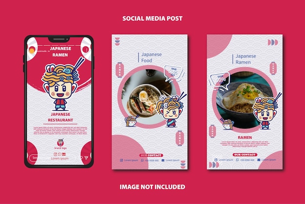 Vector plantilla de historias de redes sociales comida japonesa