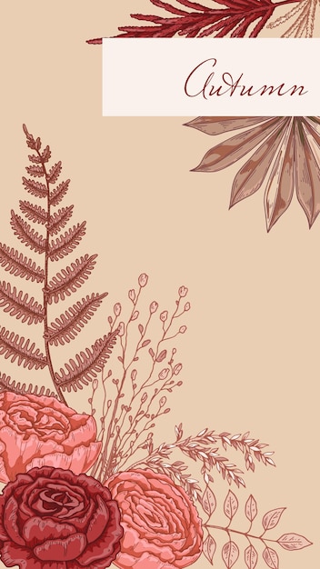 Plantilla de historias de redes sociales Diseño de otoño con composiciones de flores modernas dibujadas a mano