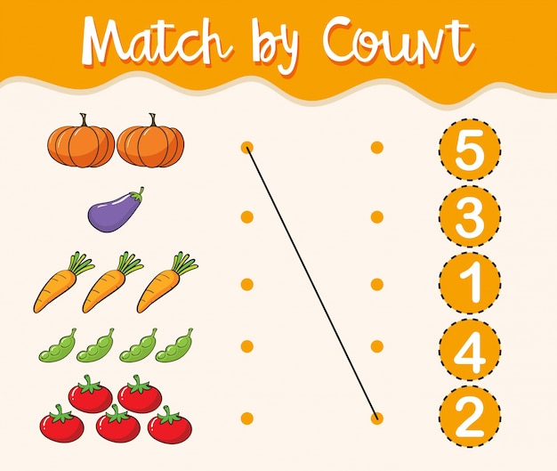 Plantilla de hoja de cálculo matemática con números y verduras correspondientes