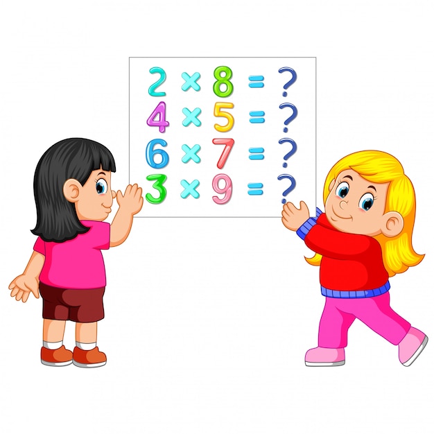 Plantilla de hoja de cálculo de matemáticas con dos niñas