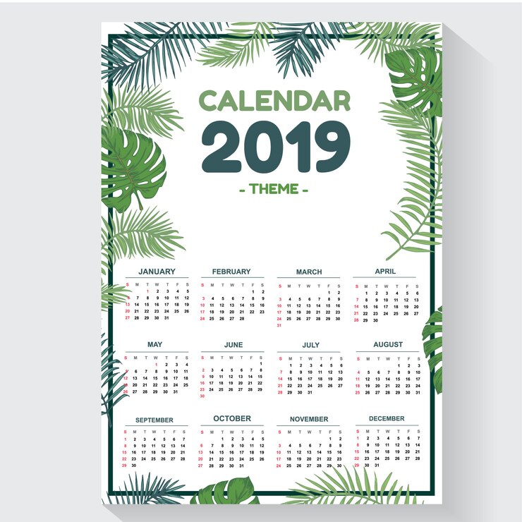 Plantilla de hoja de calendario 2019 tema diseño creativo y único