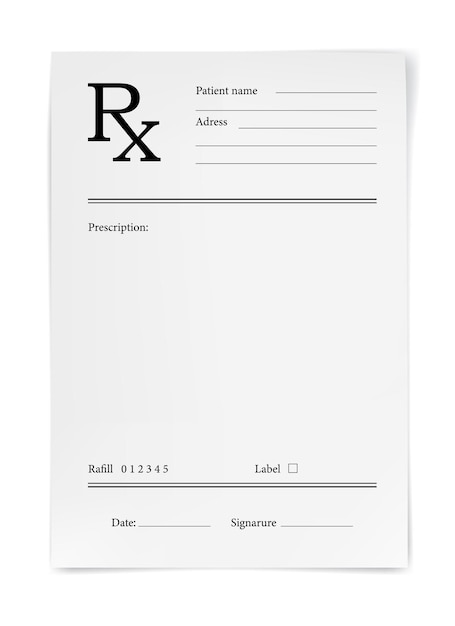 Vector plantilla de hoja de papel de formulario rx de prescripción médica