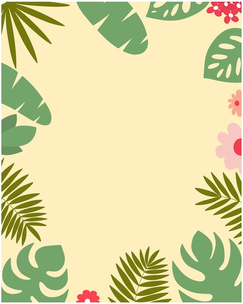 plantilla de hojas y flores tropicales vectoriales para redes sociales fondo tropical para vector de texto
