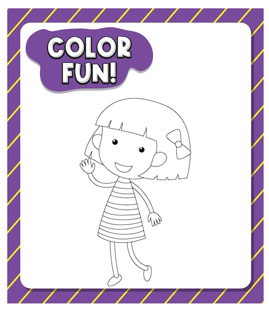 Plantilla de hojas de trabajo con texto divertido en color y contorno de niña