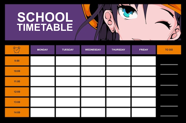 Vector plantilla de horario escolar de anime