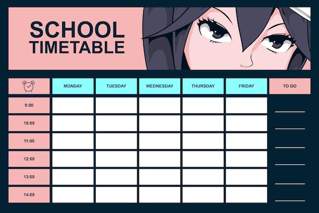 HORARIO  Clases de anime, Planificador de la escuela, Manualidades anime