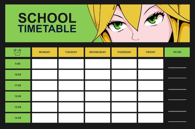 Vector plantilla de horario escolar de anime