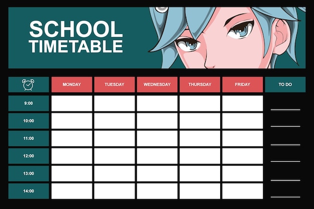 plantilla de horario de la escuela de anime