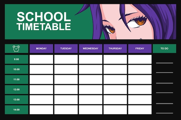 Vector plantilla de horario de la escuela de anime