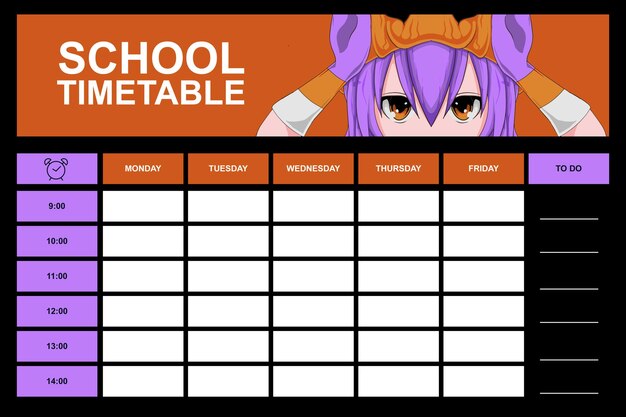 Plantilla de horario de la escuela de anime