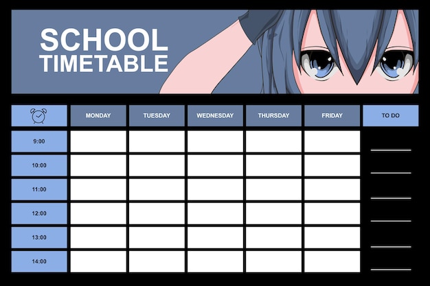 Plantilla de horario de la escuela de anime