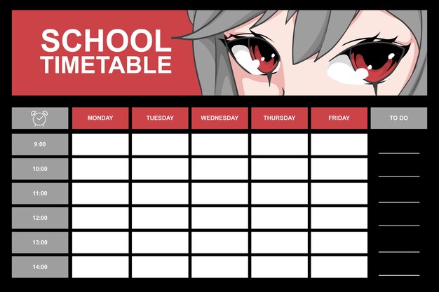 Plantilla de horario de la escuela de anime