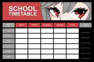 Vector plantilla de horario de la escuela de anime