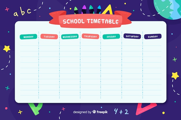 Vector plantilla de horario de escuela de estilo plano