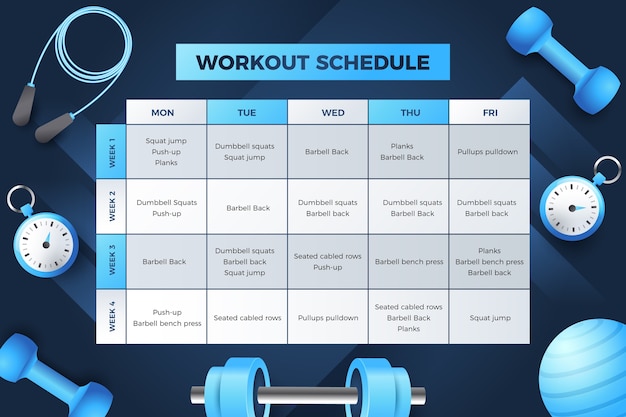 Vector plantilla de horario de rutina de entrenamiento de gradiente