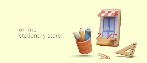 plantilla horizontal para la tienda de papelería en línea publicidad de la aplicación de teléfono