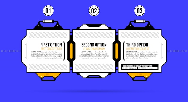 Plantilla horizontal de tres opciones en estilo geométrico industrial / techno